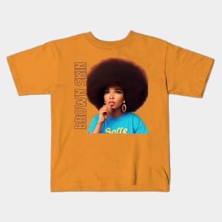 Brown Skin Large Afro Beauty Kids T-Shirt